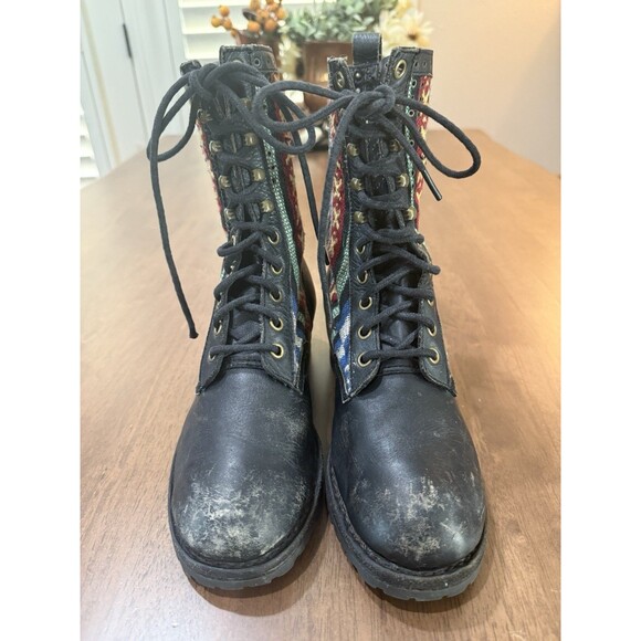 JEFFREY CAMPBELL Distressed Leather Combat Boots Aztec Foldover 2-Way Size 7 - Picture 11 of 15